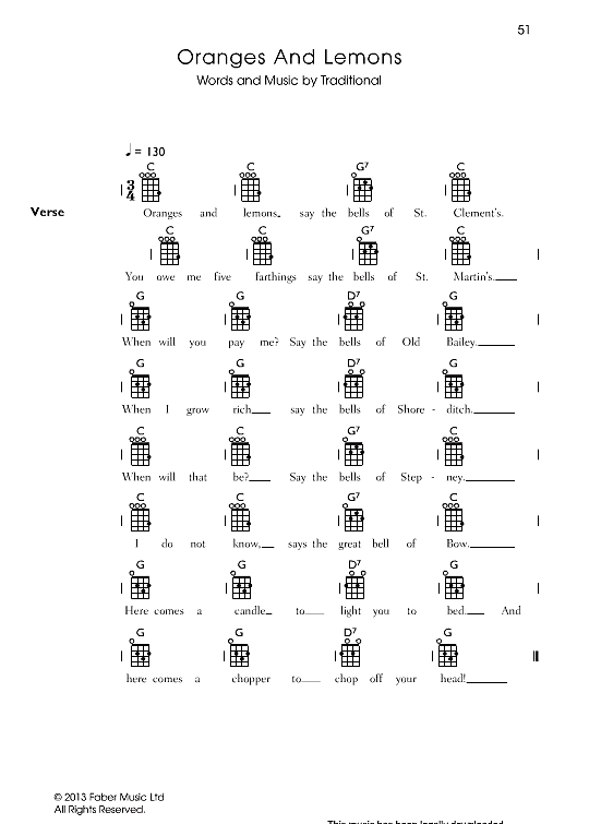 Oranges And Lemons Ukulele Chord Songbook PDF Noten von Traditional