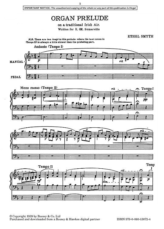 organ prelude on a traditional irish air solo 1 st. ethel smyth