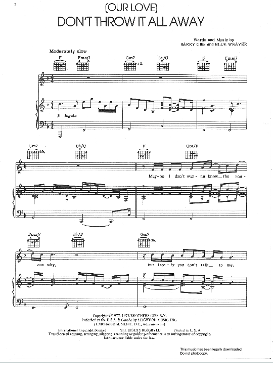 Our Love Don t Throw It All Away Klavier, Gesang & Gitarre PDF Noten