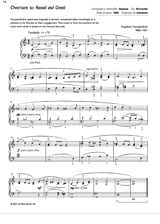 overture to hansel and gretel klavier einfach engelbert humperdinck