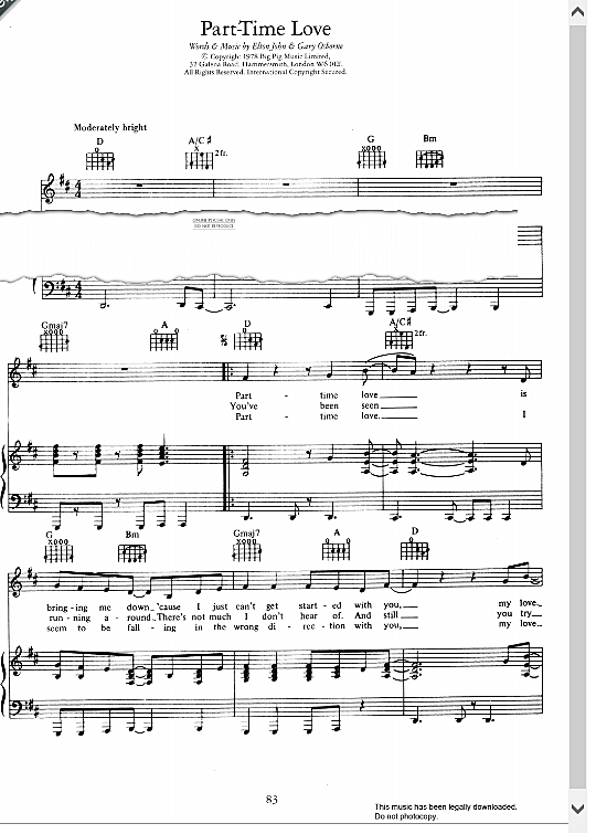 Part Time Love Klavier, Gesang & Gitarre PDF Noten von Elton John in