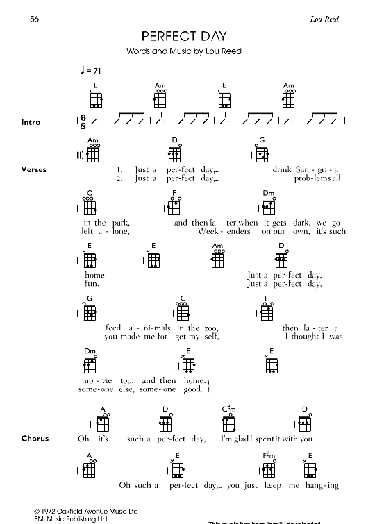 perfect day ukulele chord songbook lou reed