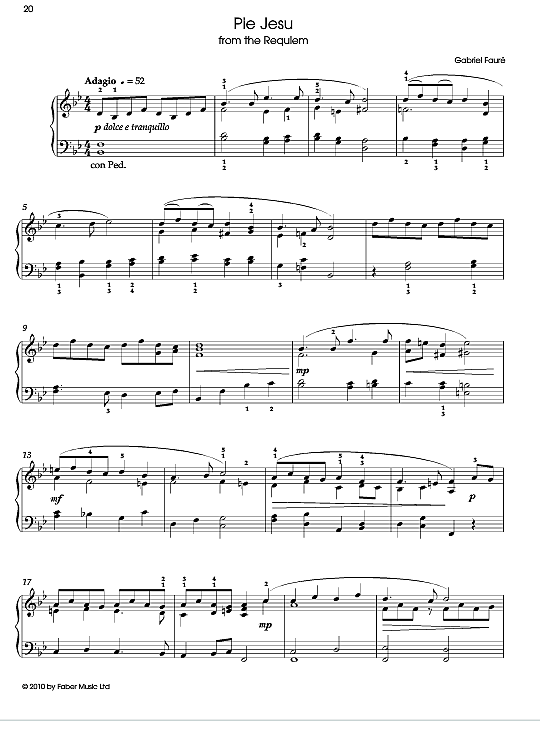 Pie Jesu from Requiem Klavier Solo PDF Noten von Gabriel Faure in B