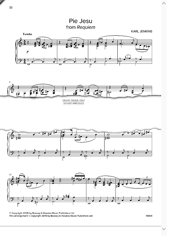 Pie Jesu from Requiem Klavier Solo PDF Noten von Karl Jenkins in A