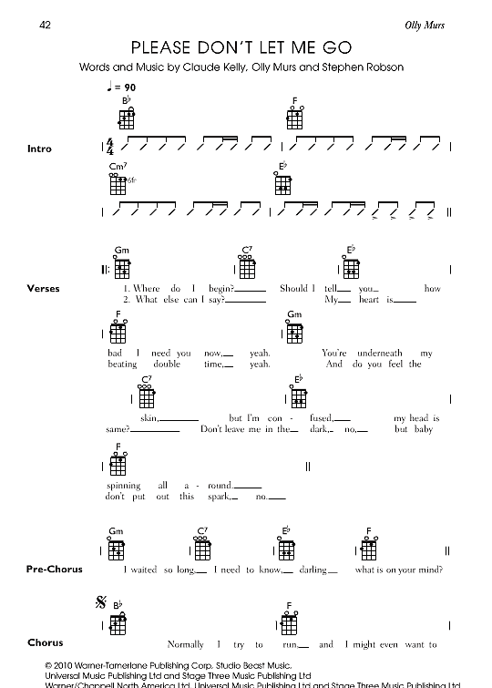 Please Don t Let Me Go Ukulele Chord Songbook PDF Noten von Olly Murs