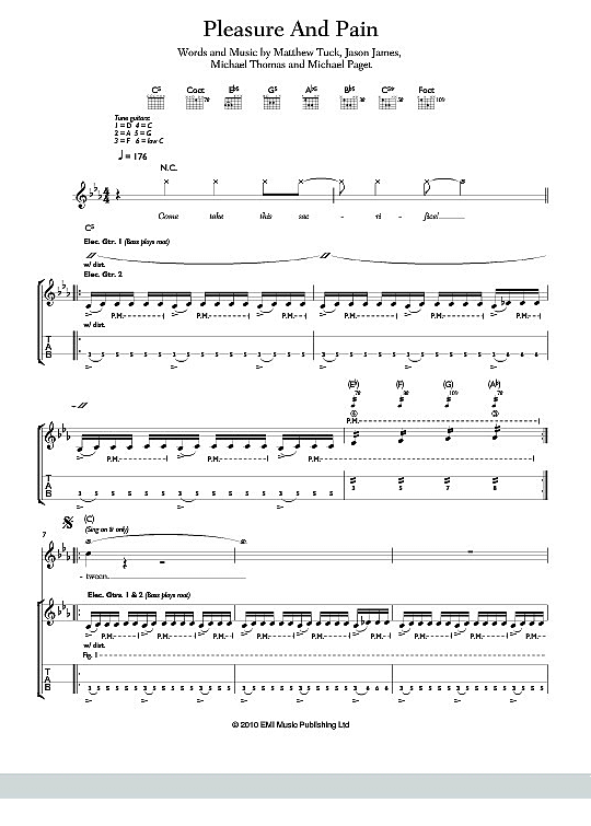 Pleasure And Pain Gitarre TAB PDF Noten von Bullet For My Valentine