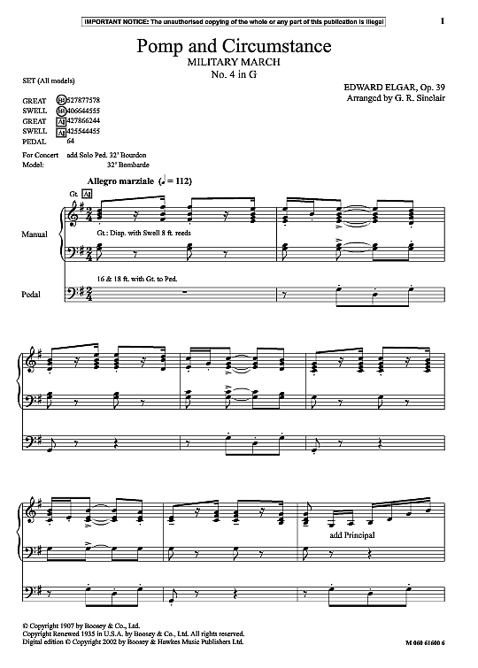 pomp and circumstance military march no. 4 in g solo 1 st. edward elgar