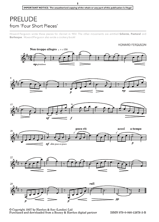 prelude from four short pieces for viola and piano klavier & melodieinstr. howard ferguson