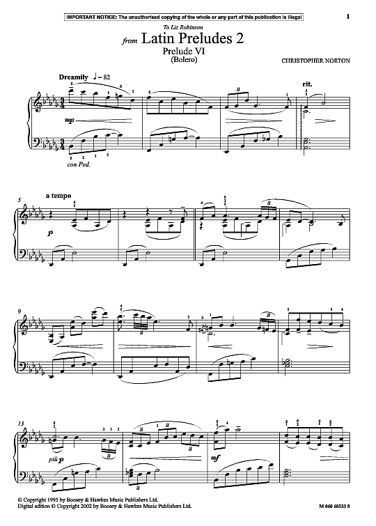 prelude vi (bolero) from latin preludes klavier solo christopher norton