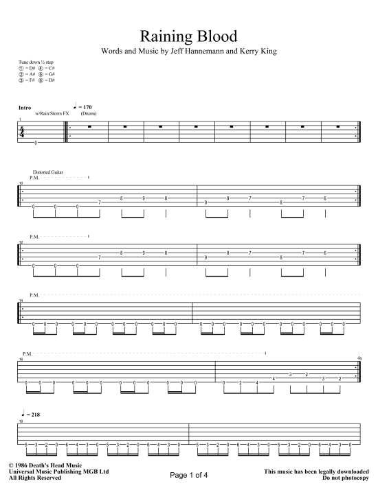 Raining Blood Gitarre TAB PDF Noten von Slayer in fbd7688