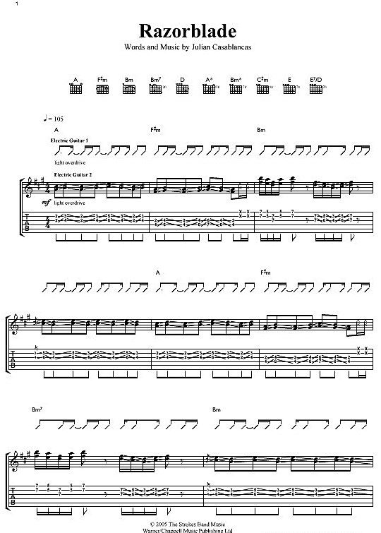 Razorblade Gitarre TAB PDF Noten von The Strokes in A Dur fbd3600