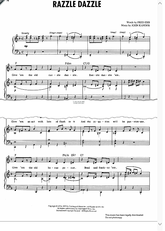 Razzle Dazzle Klavier, Gesang & Gitarre PDF Noten von John Kander in
