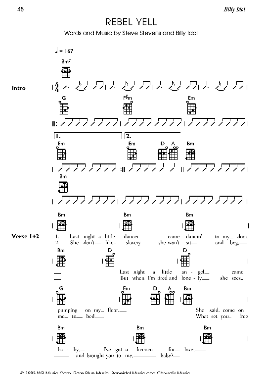 Rebel Yell Ukulele Chord Songbook PDF Noten von Billy Idol in H Moll