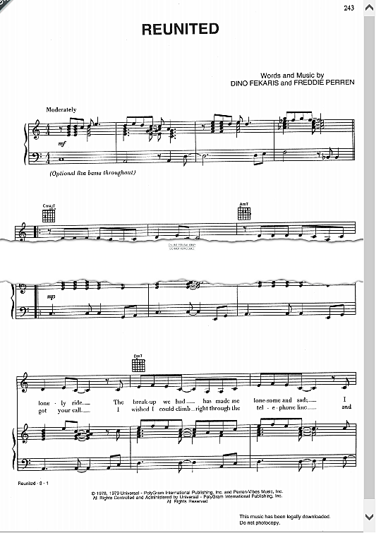 Reunited Klavier, Gesang & Gitarre PDF Noten von Peaches & Herb in C