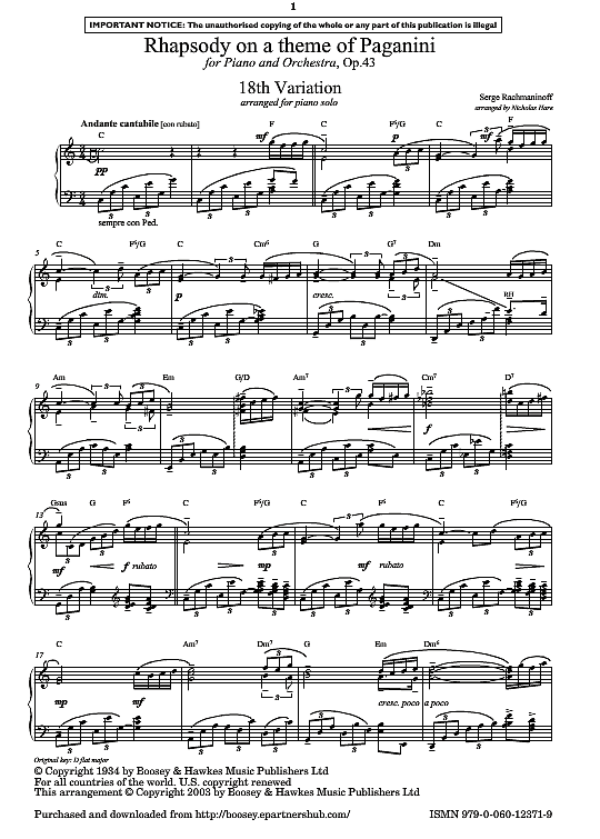 rhapsody on a theme of paganini klavier solo sergei rachmaninoff