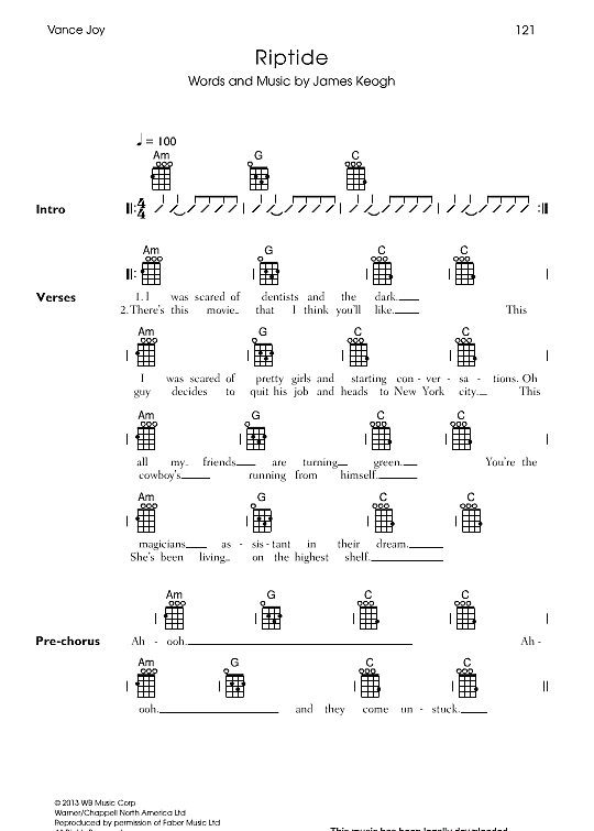 Bugsering Vil have pengeoverførsel Riptide Ukulele Chord Songbook - PDF Noten von Vance Joy in A Moll -  fbd-39548