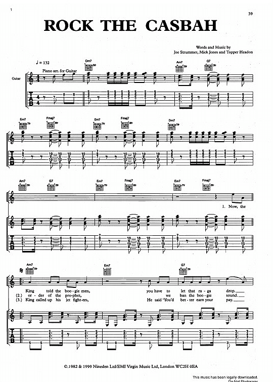 Rock The Casbah Gitarre TAB PDF Noten von The Clash in fbd2520