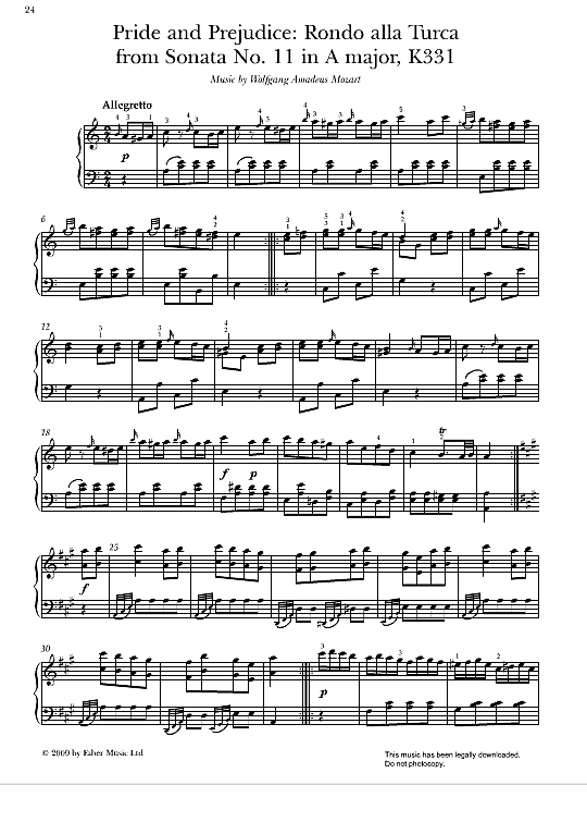 Rondo Alla Turca from Sonata No.11 in A Major, K331 Klavier Solo PDF Noten von Wolfgang Amadeus A
