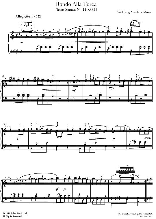 rondo alla turca from sonata no.11 in a major, k331 klavier solo wolfgang amadeus mozart