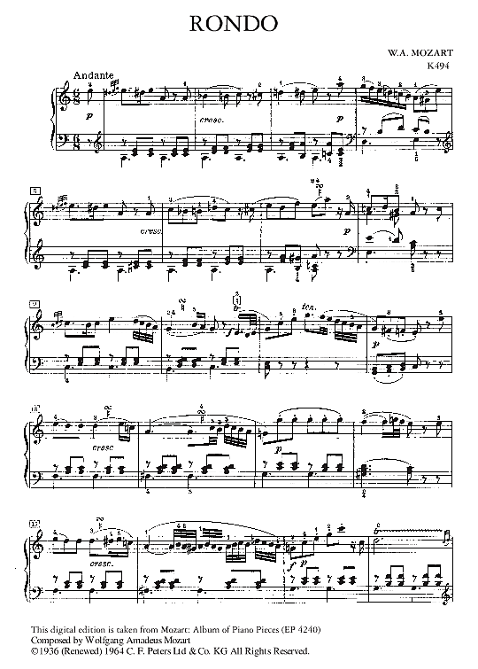 rondo in a minor k494 klavier solo wolfgang amadeus mozart