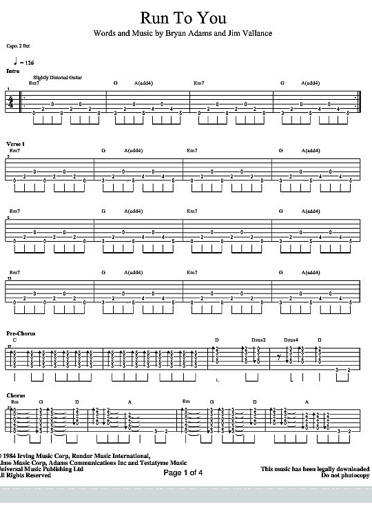 Run To You. Bryan Adams. Chords. Guitarplayerbox – HTJRY
