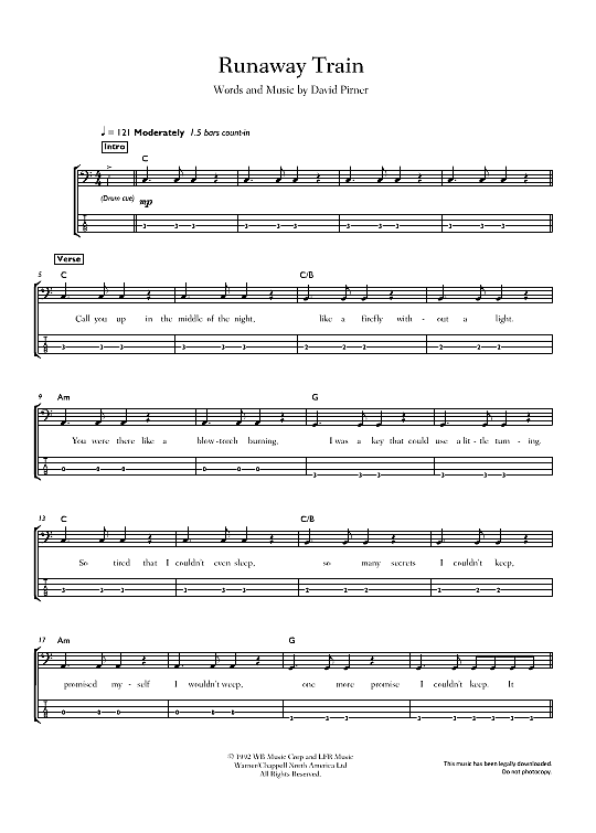 Runaway Train Bass Tab PDF Noten von Soul Asylum in C Dur fbd18390
