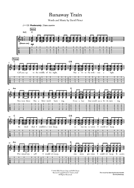 Runaway Train Easy TAB PDF Noten von Soul Asylum in C Dur fbd18401