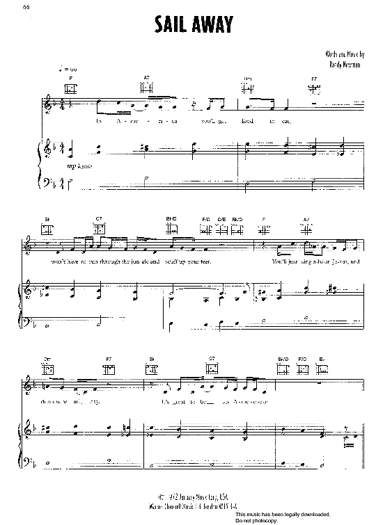 Sail Away Klavier, Gesang & Gitarre PDF Noten von Randy Newman in F Dur fbd38268