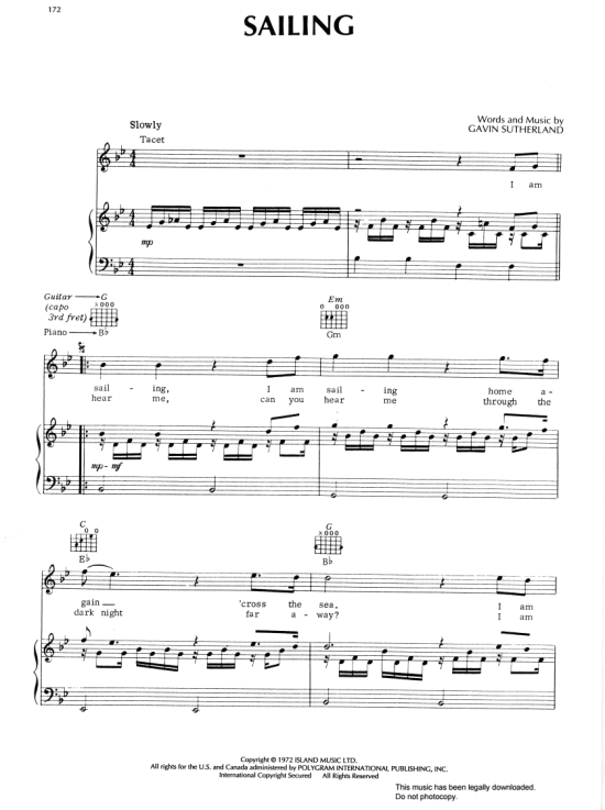 Sailing Klavier, Gesang & Gitarre PDF Noten von Rod Stewart in B Dur