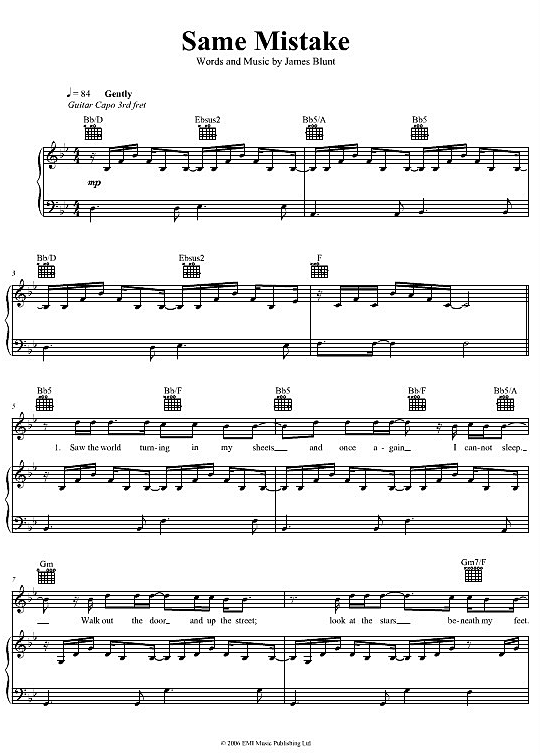 Same Mistake Klavier, Gesang & Gitarre PDF Noten von James Blunt in fbd723