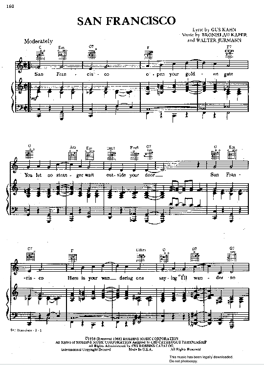 San Francisco Klavier & Gesang PDF Noten von Walter Jurmann in C Dur fbd25038