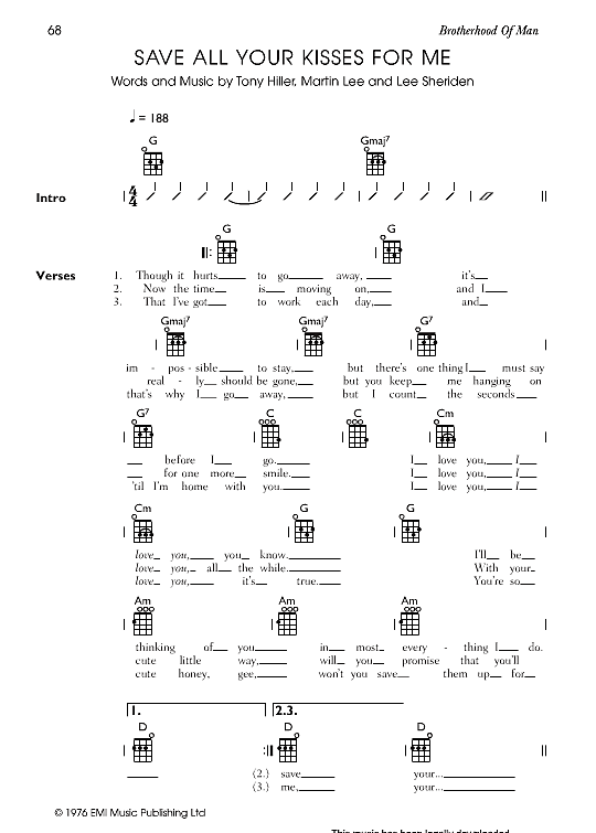 Save Your Kisses For Me Ukulele Chord Songbook Pdf Noten Von Brotherhood Of Man In G Dur