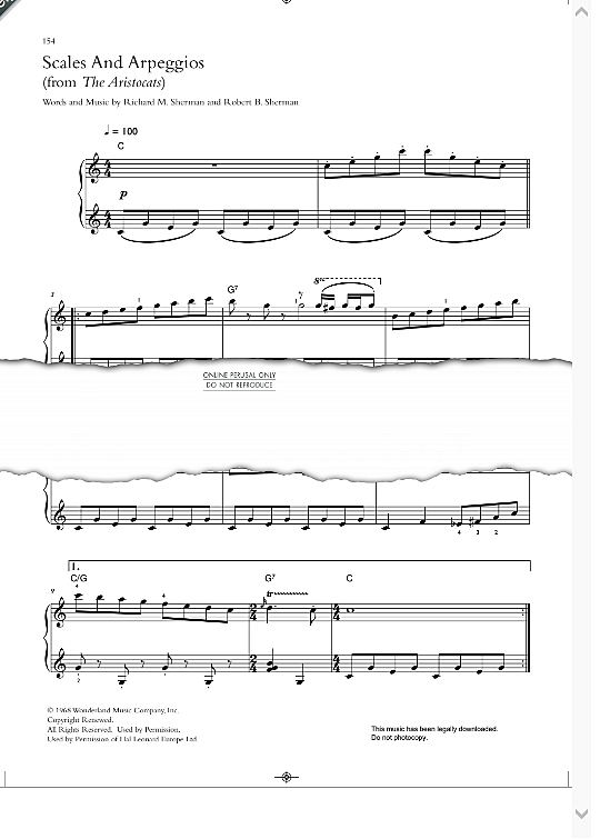 Scales and Arpeggios from "The Aristocats" Klavier einfach PDF Noten