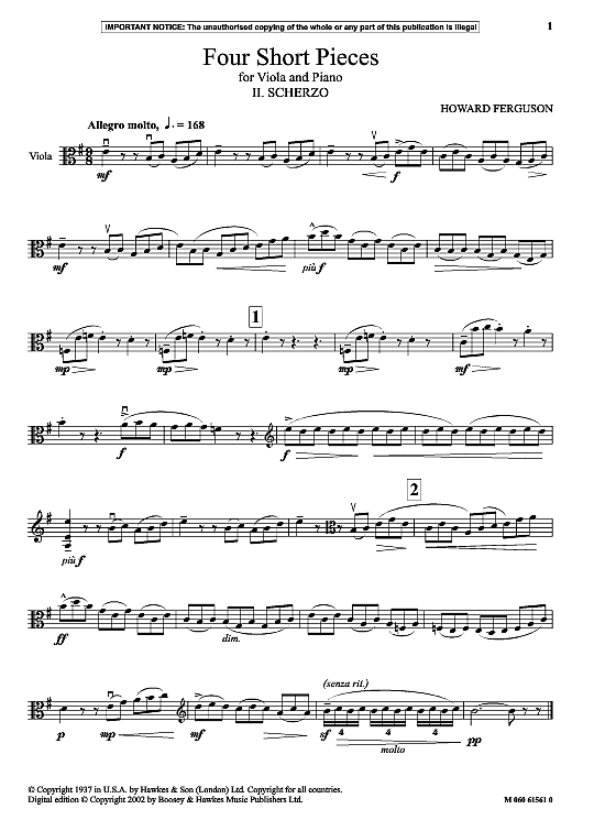 scherzo from four short pieces for viola and piano klavier & melodieinstr. howard ferguson
