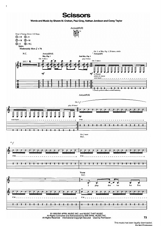Scissors Gitarre TAB PDF Noten von Slipknot in A Moll fbd3155