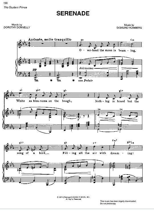 Serenade from The Student Prince Klavier, Gesang & Gitarre PDF Noten