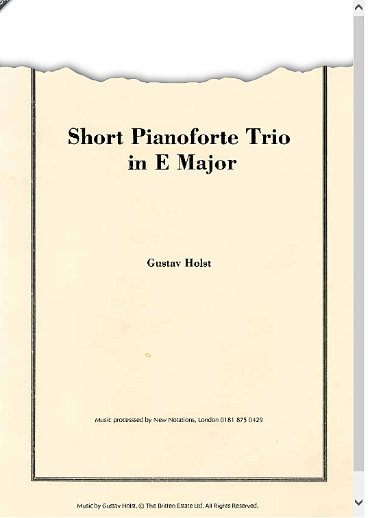 short pianoforte trio in e major full score gustav holst