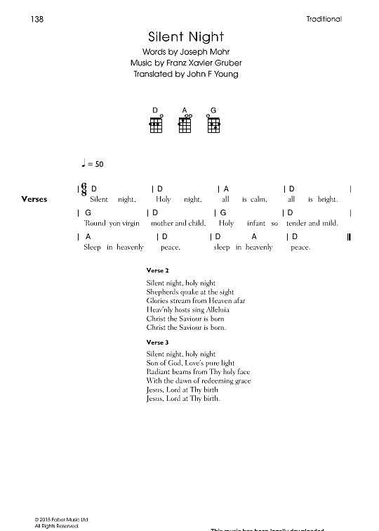 Silent Night Ukulele Chord Songbook PDF Noten von Franz Xaver Gruber in D Dur fbd39551