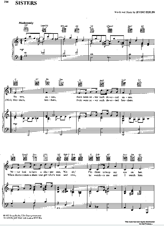 Sisters Klavier, Gesang & Gitarre PDF Noten von Rosemary Clooney in C