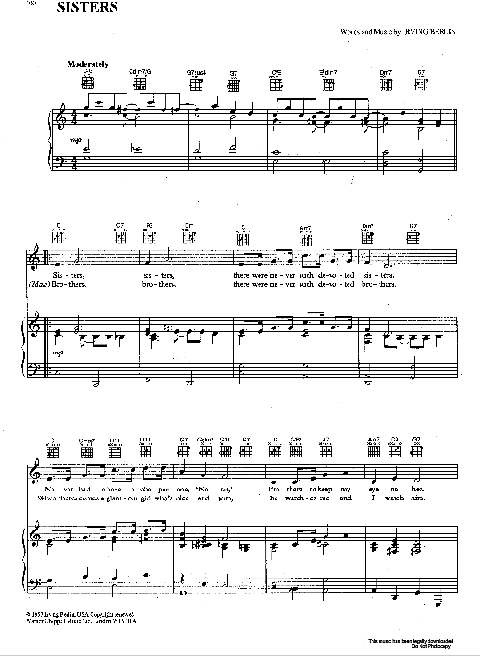 Sisters Klavier, Gesang & Gitarre PDF Noten von Rosemary Clooney in C