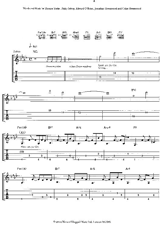 Sit Down Stand Up Gitarre TAB PDF Noten von Radiohead in Fm fbd10792