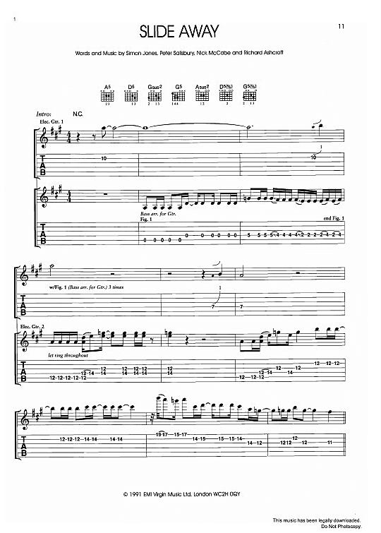 Slide Away Gitarre TAB PDF Noten von The Verve in fbd3214