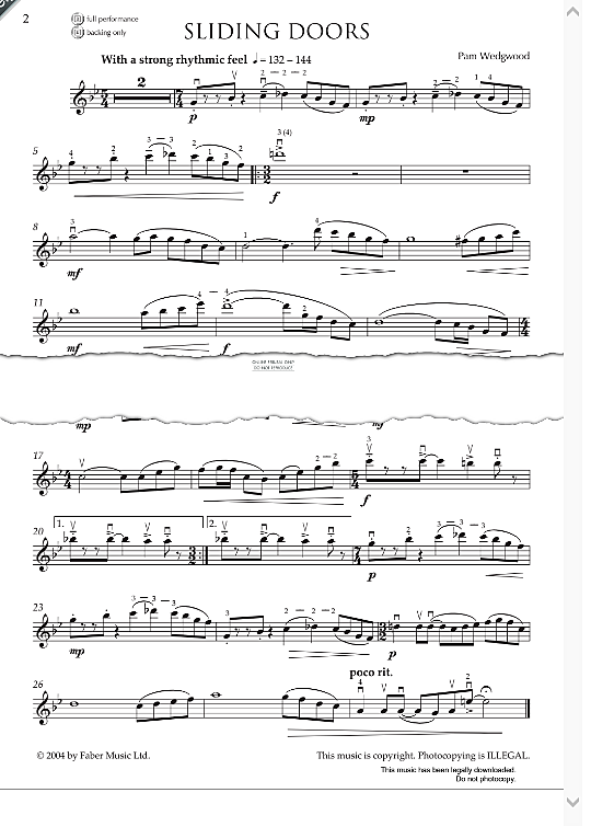 Sliding Doors Klavier & Melodieinstr. PDF Noten von Pam Wedgwood in B