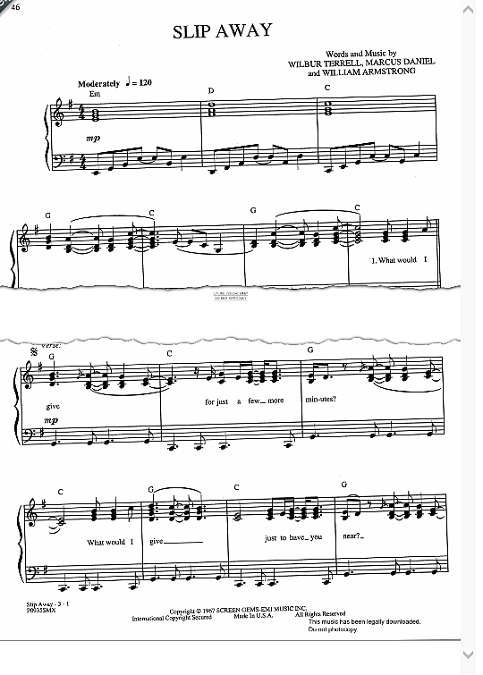 Slip Away Klavier, Gesang & Gitarre PDF Noten von Marcus Daniel in G