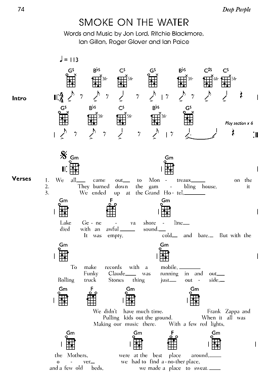 Smoke On The Water Ukulele Chord Songbook PDF Noten von Deep Purple