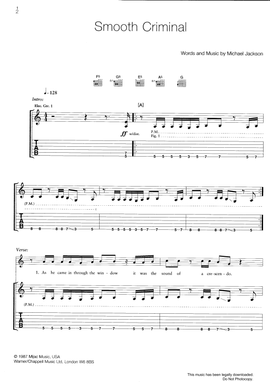 Smooth Criminal Gitarre TAB PDF Noten von Alien Ant Farm in fbd3742