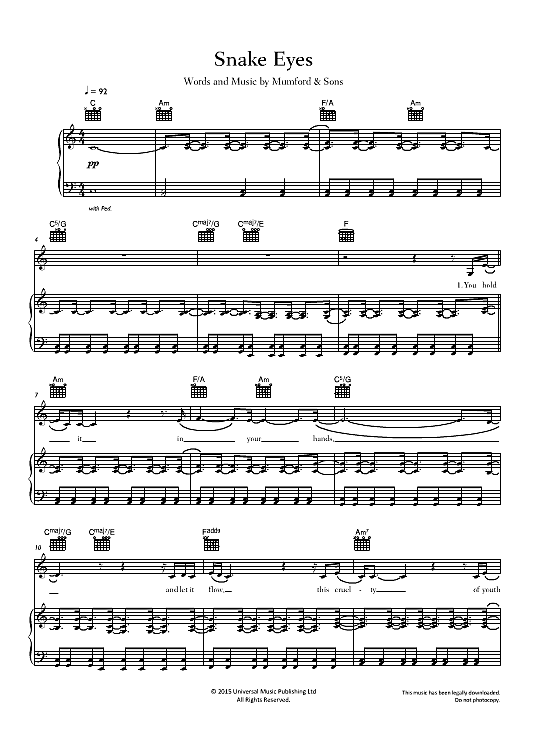 Snake Eyes Klavier, Gesang & Gitarre PDF Noten von Mumford & Sons in