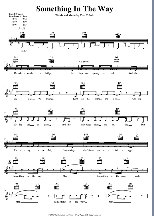 Something In The Way Melodie & Akkorde PDF Noten von Nirvana in fbd1198