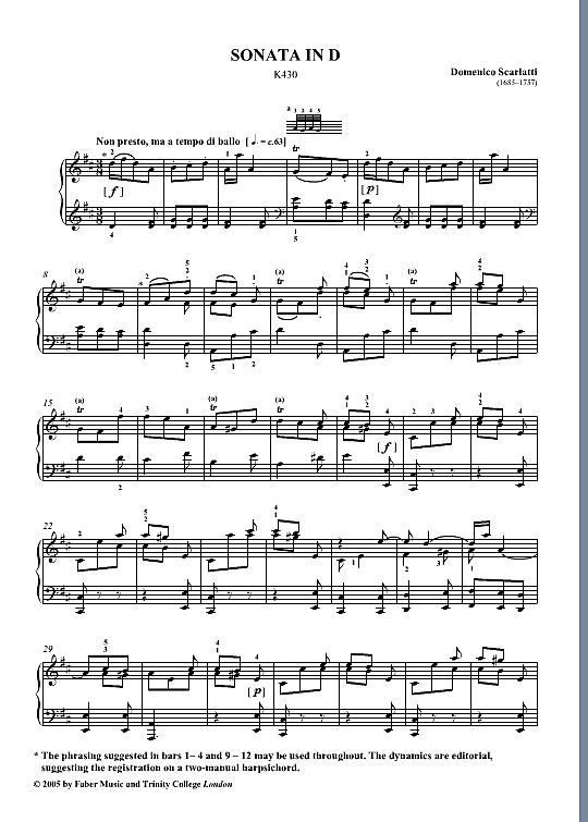 sonata in d k430 klavier solo domenico scarlatti