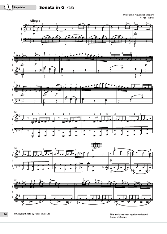sonata in g k283 klavier solo wolfgang amadeus mozart